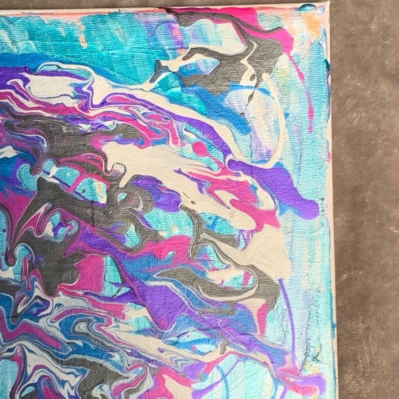 Acrylic Metallic Art - 10” x 10” wrapped canvas with Iridescent Blue Background - Picture 4 of 5